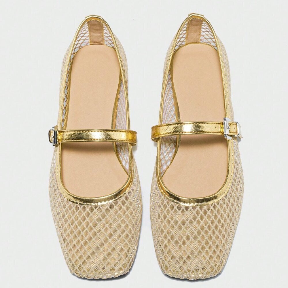 Gold Bohemian Women's Ballet Flats - Picture 2 of 7